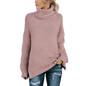 Женский осенне-зимний свитер с высоким воротом, женский пуловер больших размеров, модный повседневный однотонный свитер Pull Femme