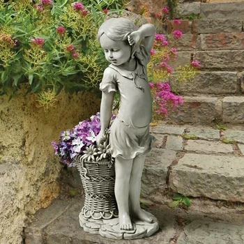 Садовая статуя цветочницы, Скульптура, Фигурка, корзина для декора сада на открытом воздухе