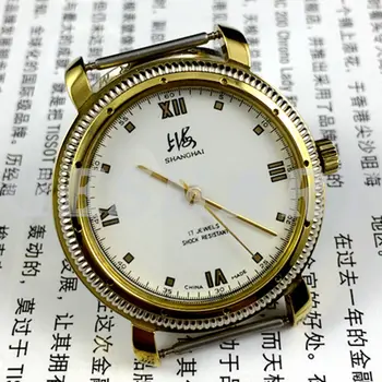 38 мм Ручные механические часы Шанхайского завода в золотом ударопрочном корпусе