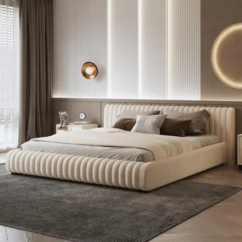 Двуспальная кровать в итальянском стиле, Фланелевый белый дизайн, Дизайн клавиш для пианино с местом для хранения, Современная комбинированная мебель для дома в спальне