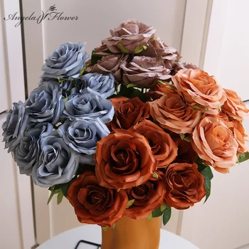 Букет из искусственных роз с 9 головками, свадебные принадлежности, материалы для цветочной композиции, декор для домашнего стола, ваза, подарки на День Святого Валентина