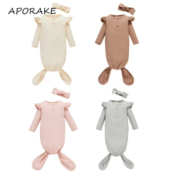 2021 Комплект одеяла и повязки на голову для новорожденных от 0 до 6 лет, Однотонный спальный мешок с длинными рукавами в полной упаковке, Весенне-осенняя пижама, 2 шт.