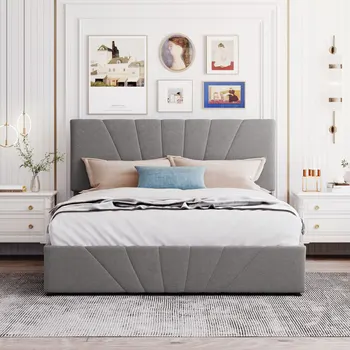 Кровать-платформа для спальни с гидравлической функцией хранения, современная двуспальная кровать в минималистском стиле, односпальная кровать