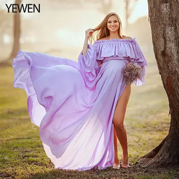 Шифоновое вечернее платье из 2 предметов с открытыми плечами и длинными рукавами для беременных, платье для фотосессии, необычный реквизит для фотосессии, платье YEWEN