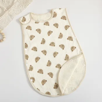 Спальный мешок для новорожденных, четырехслойный хлопчатобумажный марлевый жилет без рукавов, пижамы, Летнее Тонкое Корейское пеленание
