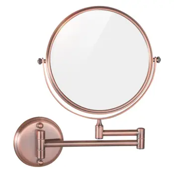Старинное 8-дюймовое настенное зеркало для макияжа из красной меди с 3-кратным увеличением, 360 градусов, зеркало для бритья в ванной, туалетный столик для ванной комнаты