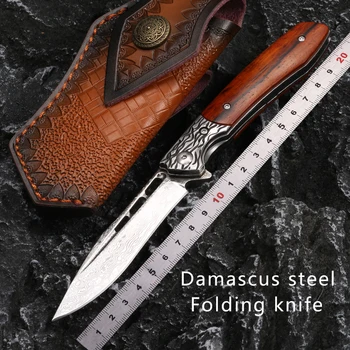 Folding Messer mit Mantel EDC Überleben Japanischen Stil Damaskus Messer für Outdoor-aktivitäten Wandern Selbstverteidig