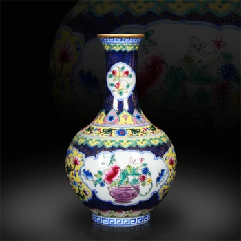 Керамическая Новая китайская Ваза с ручной росписью, Открывающийся цветок, Эмаль Синего цвета, Антикварные украшения