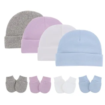 Комплект шапочки + перчаток + носков для новорожденных мальчиков и девочек, хлопковый осенний повседневный реквизит для фотосъемки, мягкие головные уборы, Модный ночной колпак для младенцев