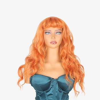 Европейский И Американский Косплей-Парик На Хэллоуин Для Женщин С Оранжевой Вьющейся Челкой И Повседневными Длинными Волнистыми Волосами Машинного производства