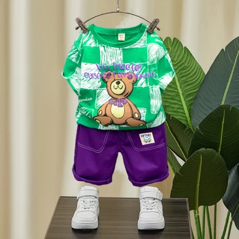 Летние комплекты одежды для мальчиков от 2 до 10 лет, хлопковая детская футболка с героями мультфильмов + шорты, костюм из 2 предметов, повседневная праздничная одежда для малышей