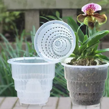 Прозрачный цветочный горшок, горшок для орхидей с дышащими отверстиями, пластиковый контейнер для кашпо с прорезями для декора рабочего стола в саду