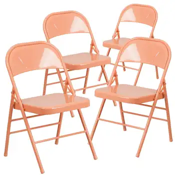 4 Металлических складных стула серии HERCULES COLORBURST кораллового цвета с тройными креплениями и двойными петлями