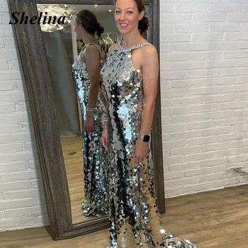 Стильное выпускное платье Shelina, расшитое блестками, с открытой спиной, со шлейфом, без рукавов, Vestidos De Baile 2024, сшитое на заказ