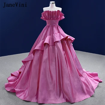 JaneVini Dubai Великолепные Розовые атласные Длинные платья для выпускного вечера 2022 без бретелек, бальное платье с оборками, платье для дня рождения для женщин, платья знаменитостей