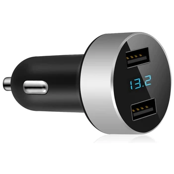 Автомобильное зарядное устройство с двумя USB, автомобильный адаптер с выходом 4,8 А, -Измеритель напряжения прикуривателя для ,,, LG и т.д., Серебристый