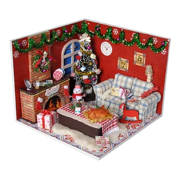 Рождественский деревянный кукольный домик своими руками с пылезащитным чехлом и аксессуарами Кукольный домик Миниатюрная модель Домика для детей от 6 лет