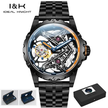 IDEAL KNIGHT Высококачественные Механические Мужские Наручные часы С Черным Турбийоном, Полые Автоматические Часы для Мужчин, Роскошные Мужские Часы Лидирующего Бренда