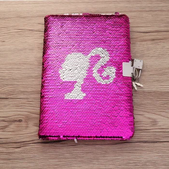 Женский блокнот с блестками, записная книжка, планировщик для записей, органайзер для личного дневника с замком (серебристый + розовый)