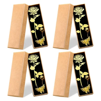 4 упаковки металлических закладок с золотой розой на День Святого Валентина, металлические закладки с 3D подвеской-бабочкой и коробкой