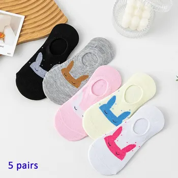 5 пар невидимых силиконовых нескользящих летних носков до щиколоток с глубоким вырезом для ЖЕНЩИН Cat Boat Socks