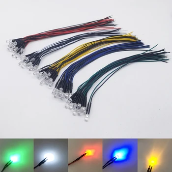 10-100шт Комплект светодиодных диодов с предварительной проводкой 5 мм, излучающих свет 12 В, бусины красного, зеленого, синего, желтого, белого цветов, лампочка с предварительно подключенным кабелем