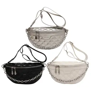 Женская маленькая нагрудная сумка, модная поясная сумка на цепочке, простая повседневная однотонная портативная стеганая поясная сумка с вышивкой, поясная сумка