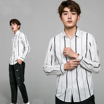 Мужские повседневные рубашки Streetwear 2019, мужская осенняя Черная рубашка Оверсайз, черная винтажная блузка с длинным рукавом для мужчин KK3027