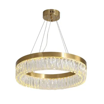 Легкая роскошная золотая хрустальная люстра простая гостиная, высокое круглое кольцо в стиле постмодерн, индивидуальное искусство, бар, столовая лампа